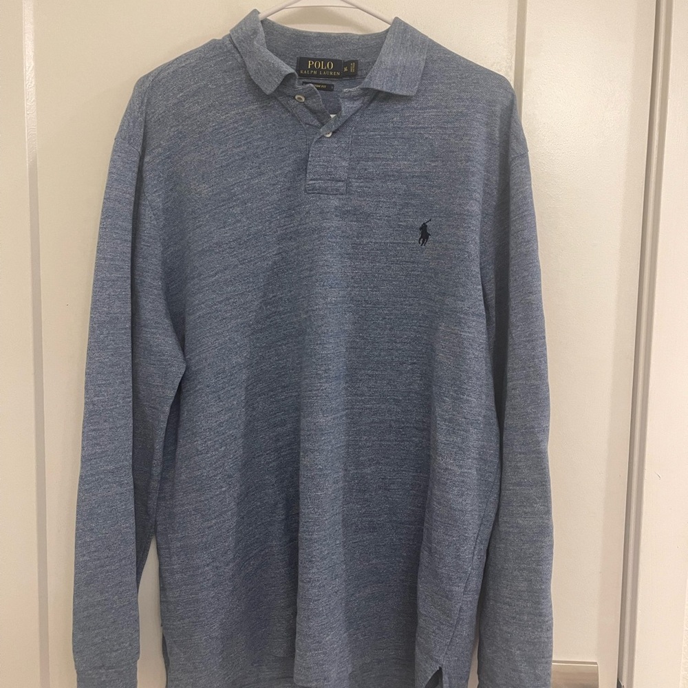 Polo by Ralph Lauren Preppy Men's Heather Blue Long Sleeve Polo XL
